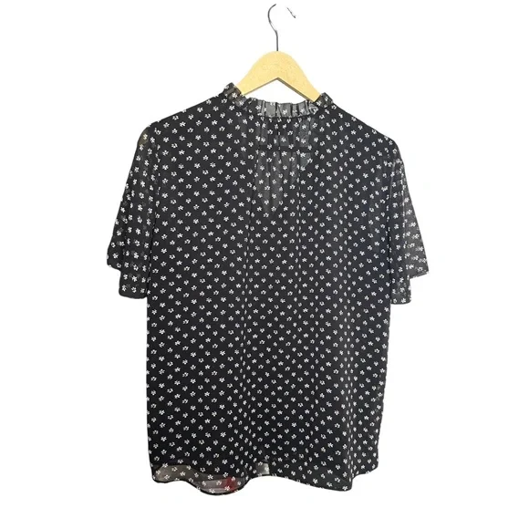 Ann Taylor | Black Floral Sheer Blouse | Short Sleeve | Size Small - Picture 5 of 6